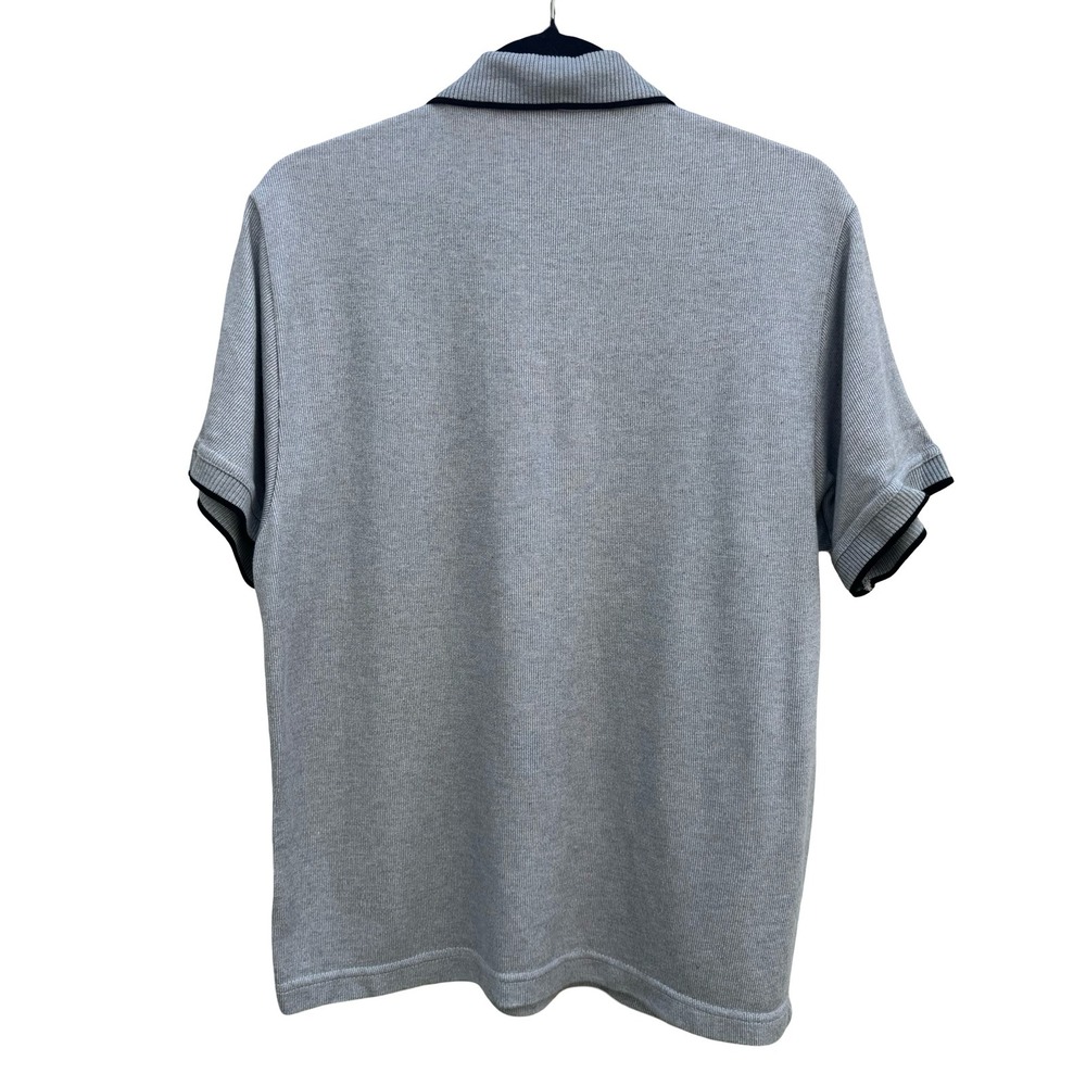 Vintage 80s Grey Ribbed Knitwear Short Sleeve Polo M Preppy Old Money Minimalist - Picture 6 of 9